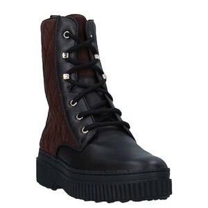 Tods black and brown leather lace-up combat boots